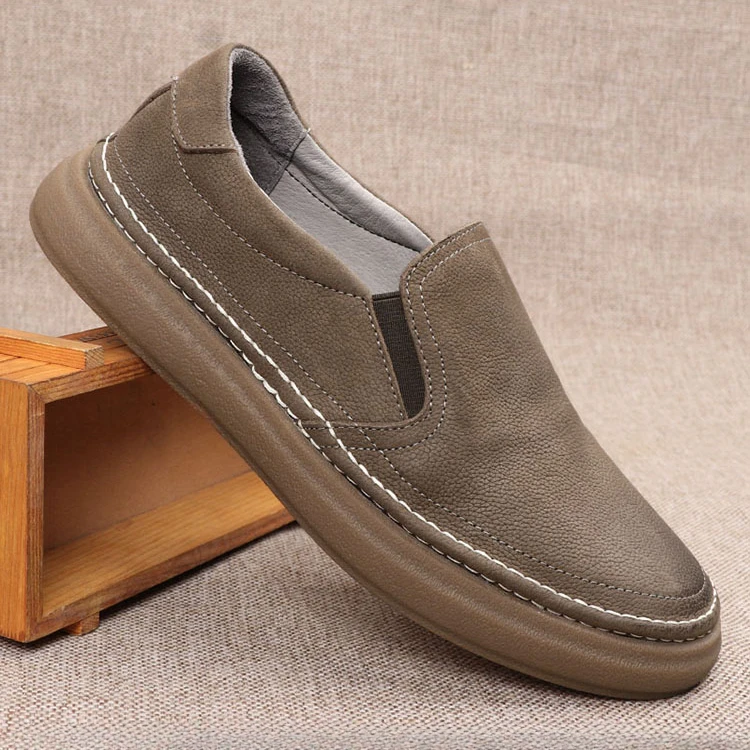 一脚蹬乐福鞋男秋季新款防滑透气平底休闲鞋圆头软皮软底皮鞋男款