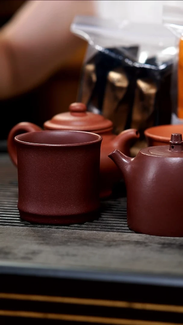 茶壶紫砂12-半手红降坡掇只+台西底槽清汉铎+五彩降大缸杯+2茶