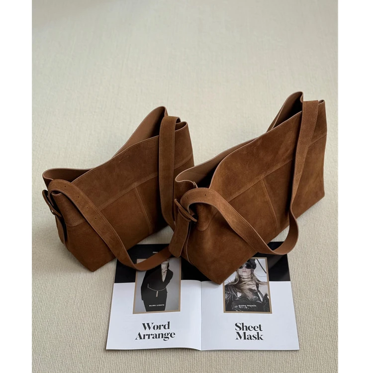 磨砂大容量托特包包女2025新款秋冬季高级感麂皮反绒通勤斜挎大包