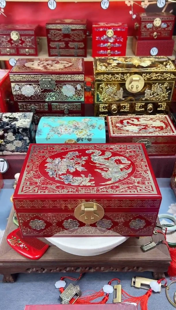 动28厘米双层加高款掐丝螺钿镶嵌铜扣凤凰牡丹