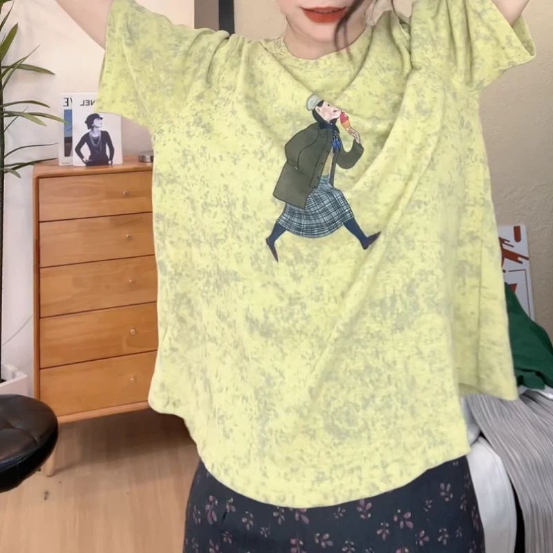"雪糕女孩”2025韩版新款设计款炒色定制设计款短袖LK2501317