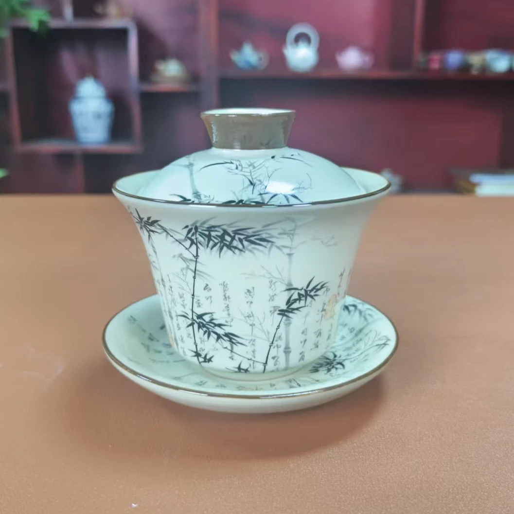【闪购链接】墨竹盖碗可养开片家用办公功夫茶具防烫泡茶器KK031