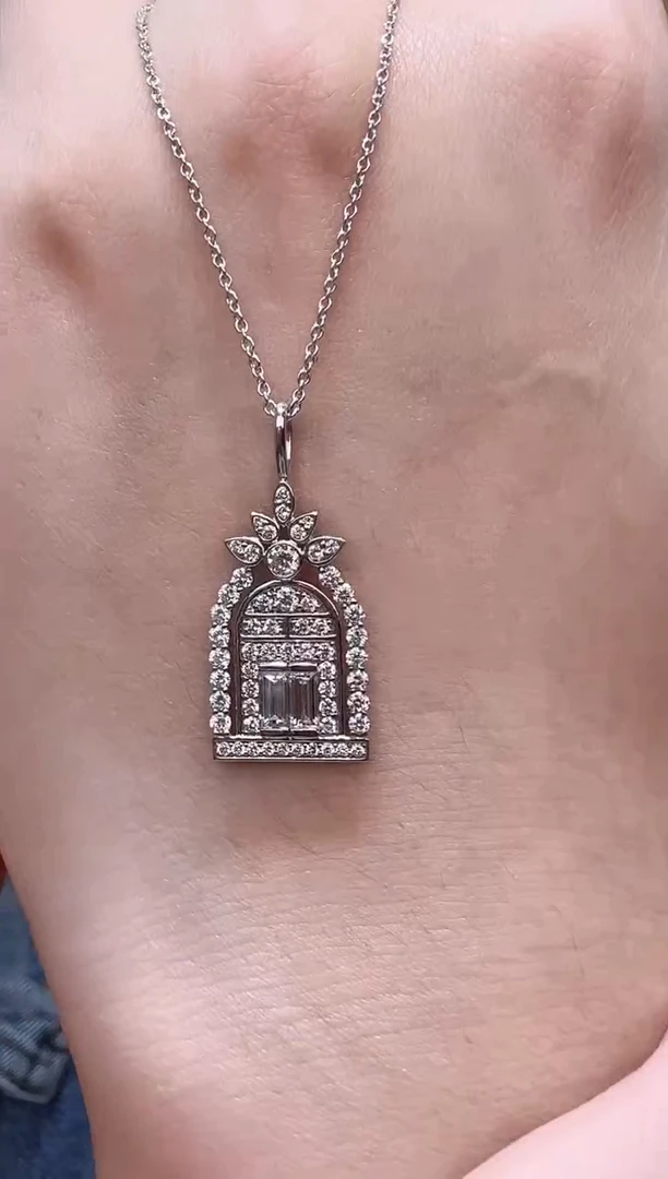 18K金镶嵌颈饰实验室培育钻石18k金k白幸福之门项链