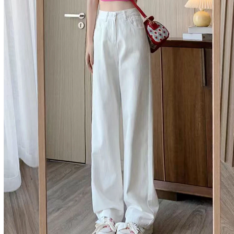 春季百搭白色牛仔裤窄版宽松显瘦休闲牛仔裤