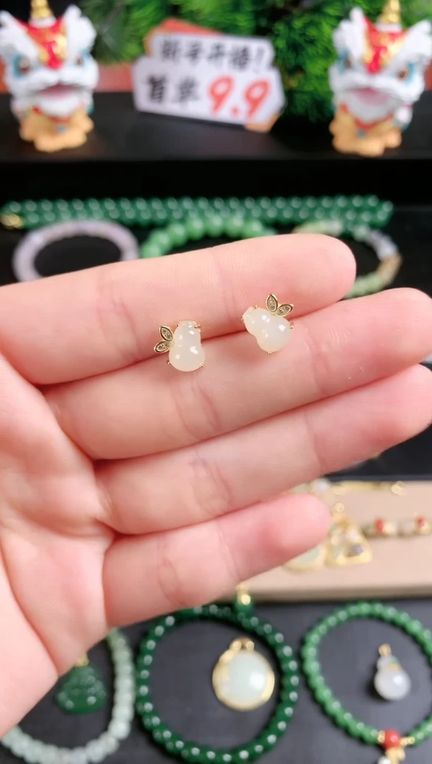 银S925镶嵌和田玉耳饰2