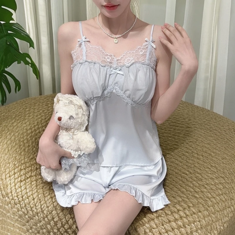 夏季高定轻奢睡衣纯欲风吊带睡裙少女甜美风家居服带胸垫可外穿