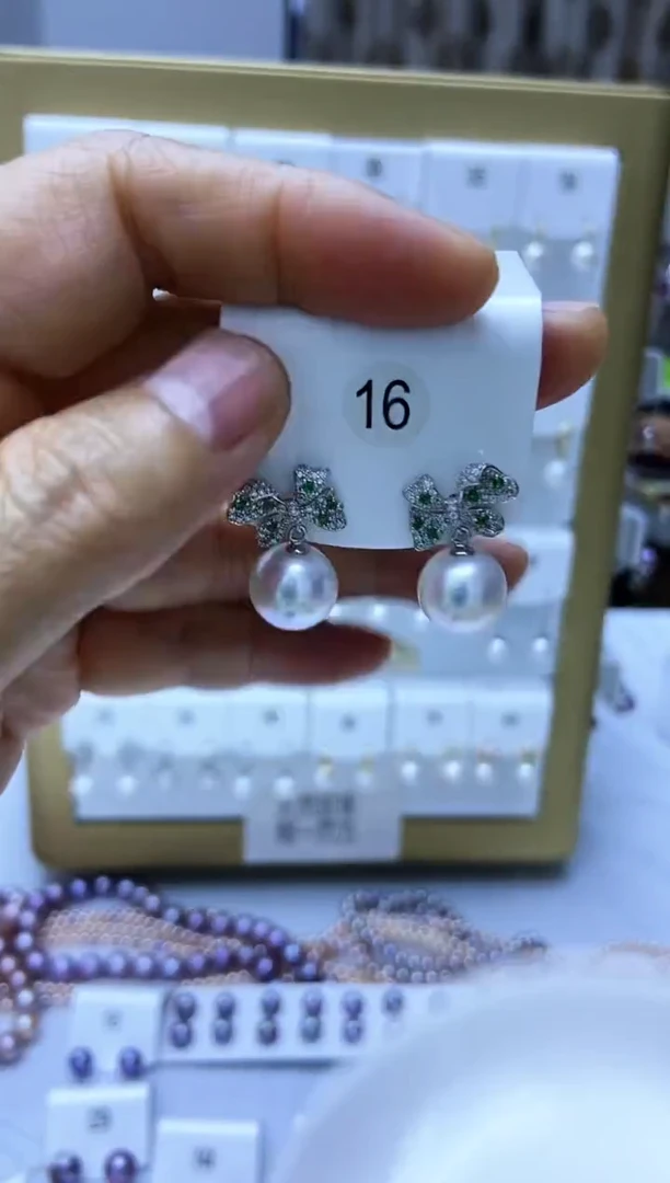 银S925镶嵌耳饰淡水珍珠16