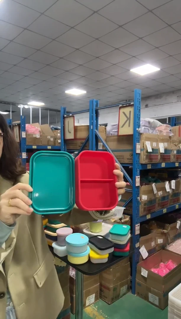 硅胶700ml-红底绿盖-2格小盒