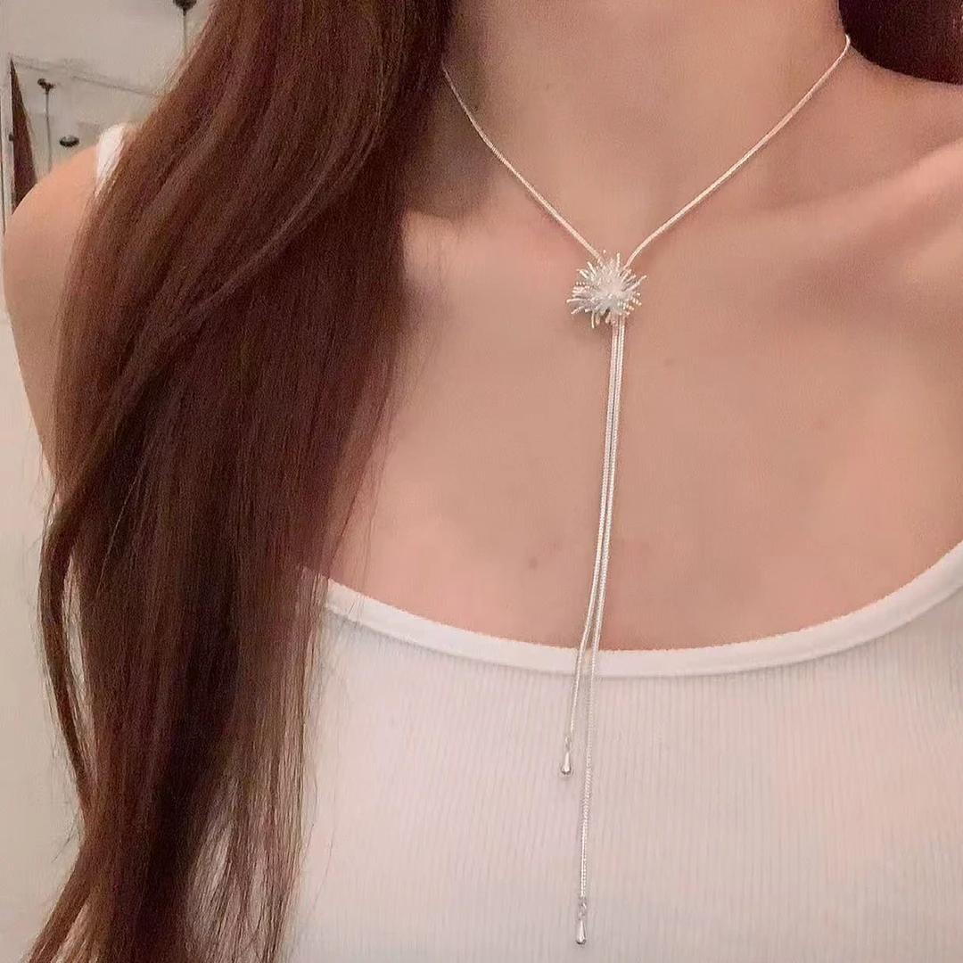 合金项链 秋冬轻奢可抽拉烟花项链女气质轻奢颈链卫衣链毛衣链