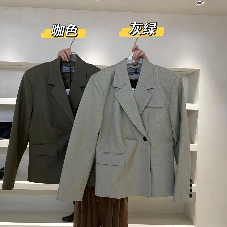 【清】in choose u笑笑家2024秋冬韩系设计款斜扣西装外套女87252