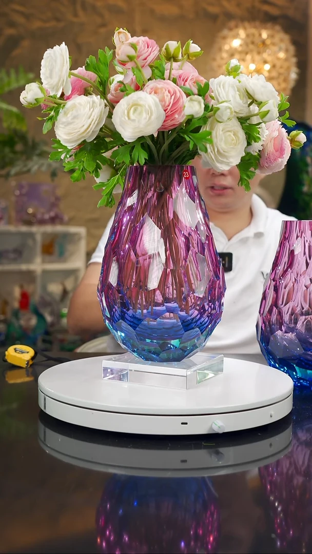 摆件用****5福利金红蓝凹切面花瓶（口不圆）53号