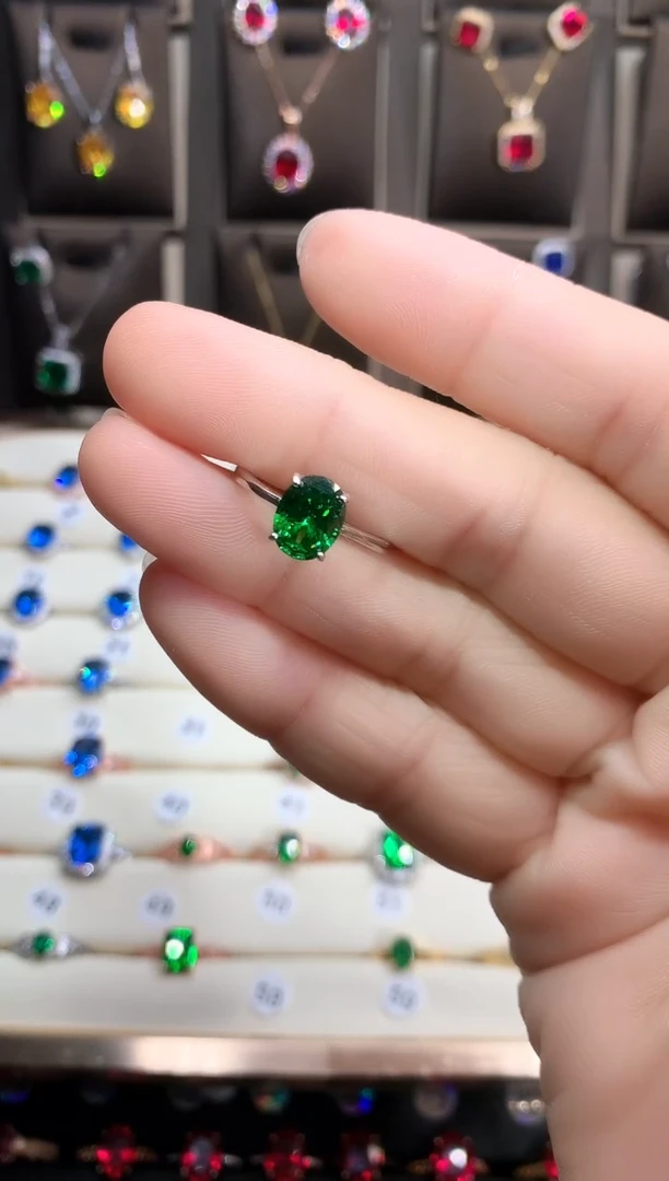 【闪购商品】透辉石戒指银S925镶嵌银色