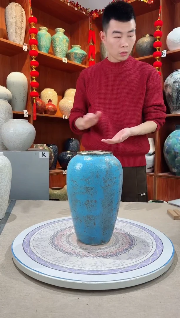 【闪购商品】瓶精品陶瓷花瓶 无花 复古蓝 中号