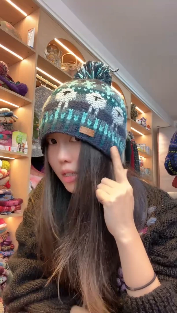 羊毛孔雀蓝小羊帽 美利奴
