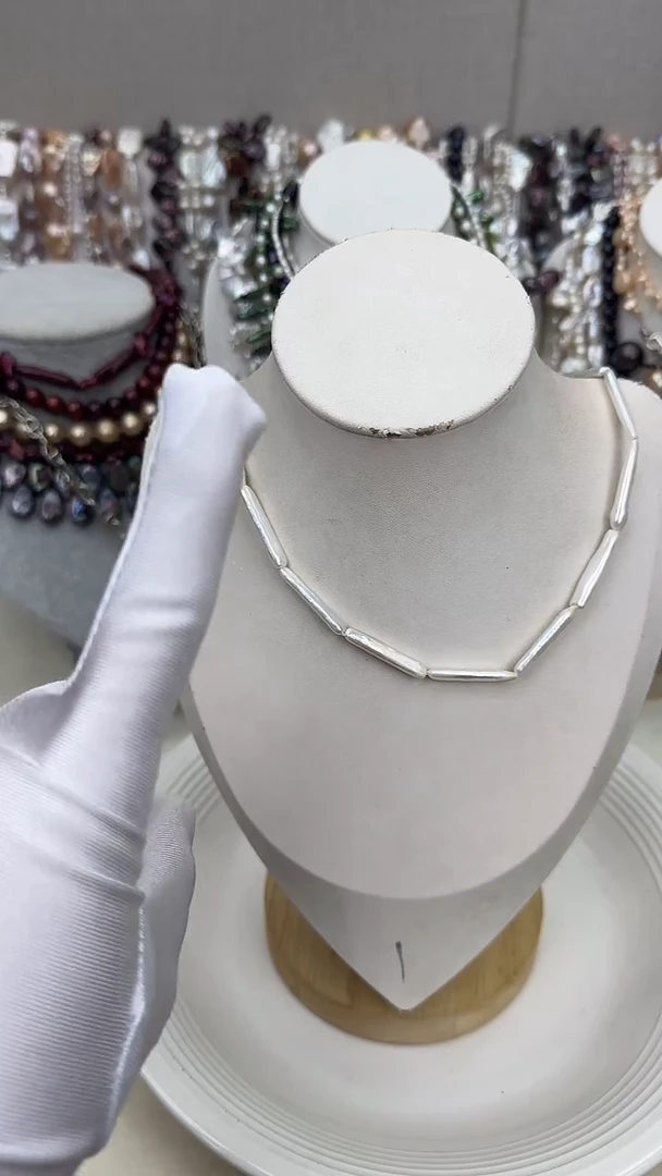 颈饰银S925镀金镶嵌淡水珍珠1