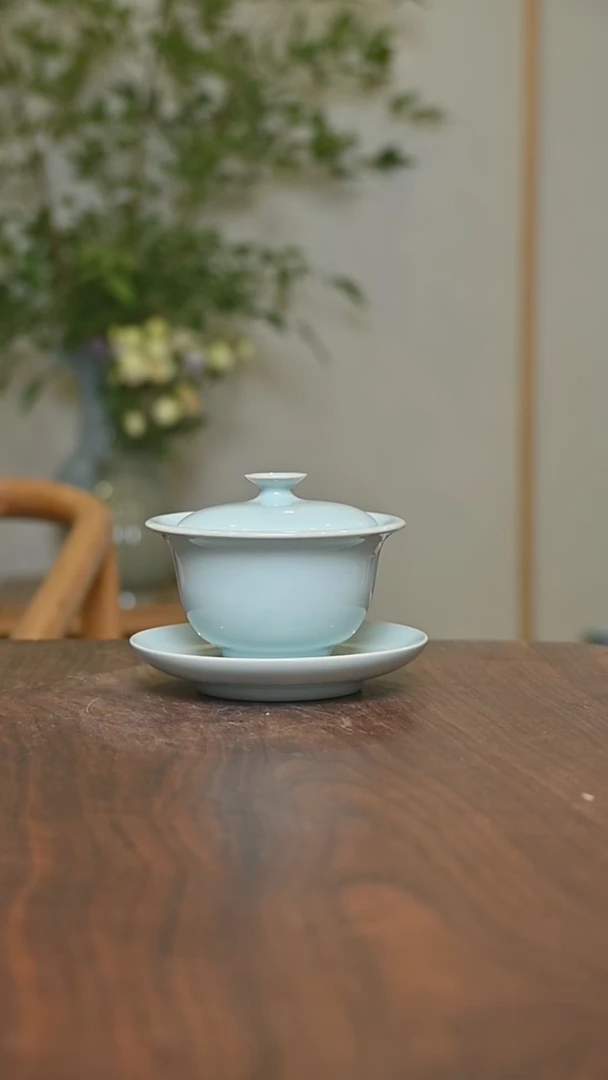 天青釉 元宝盖碗 朱法喜作品