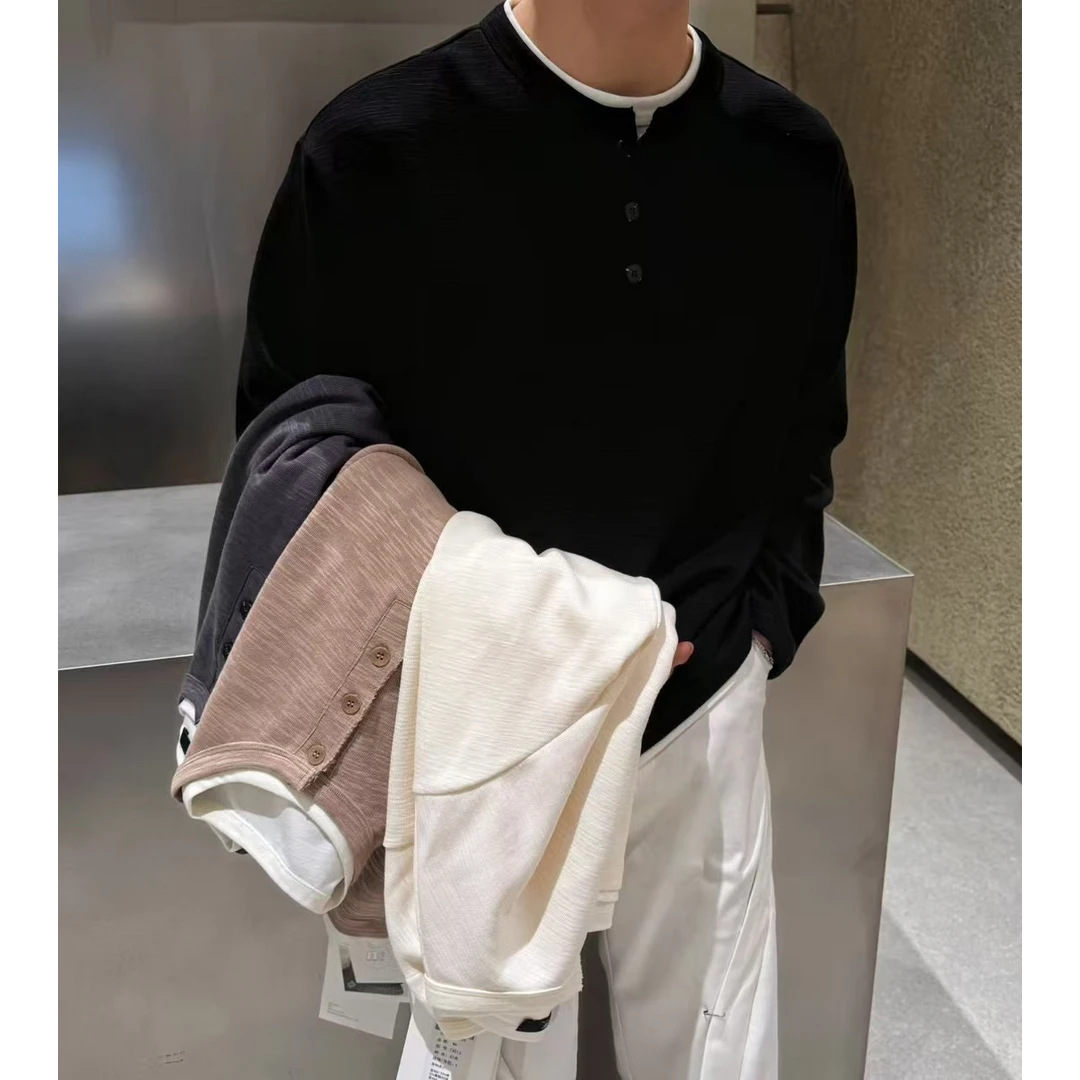 2025春夏新款长袖纯色圆领毒T恤卫衣3013简单休闲百搭日常情侣男