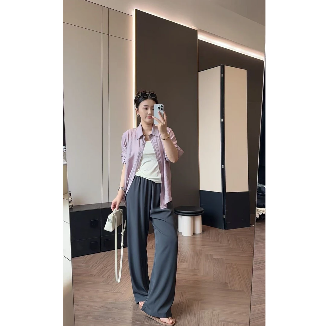 【抖抖裤】 拼接腰头西装阔腿裤 5875