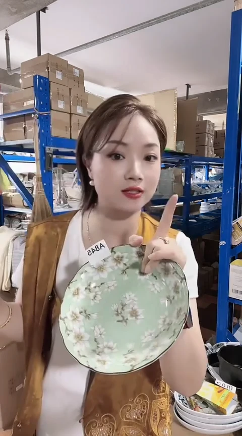 瓷片全新高端瓷器伊陶19cm盘一只A845 绿色