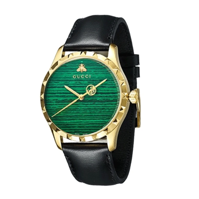【娜姐专属】GUCCI古驰黑色皮革绿色表盘38MM石英腕表YA126463