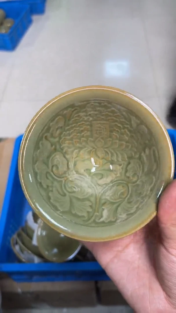 陶瓷橄榄绿大观斗笠盏 单只