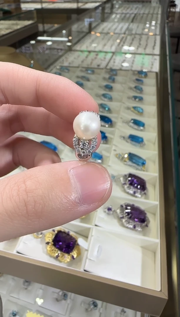 银S925镶嵌戒指淡水珍珠9mm戒指设计款