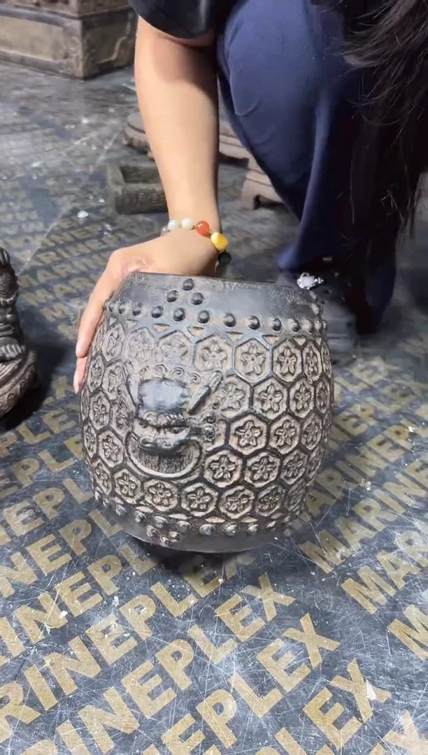 陶土【火山泥】兽头缠花鼓