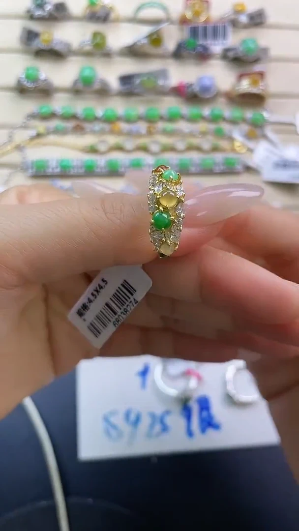 银S925镶嵌戒指翡翠翡翠 蛋面 银S925镶嵌