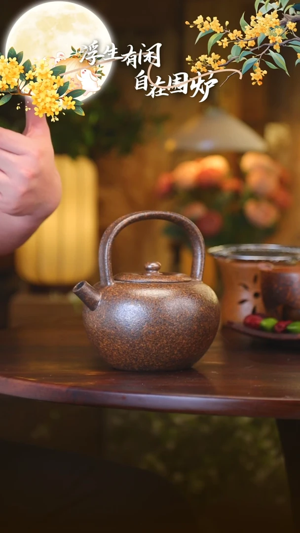 茶壶紫砂钱**友柿圆大提梁壶