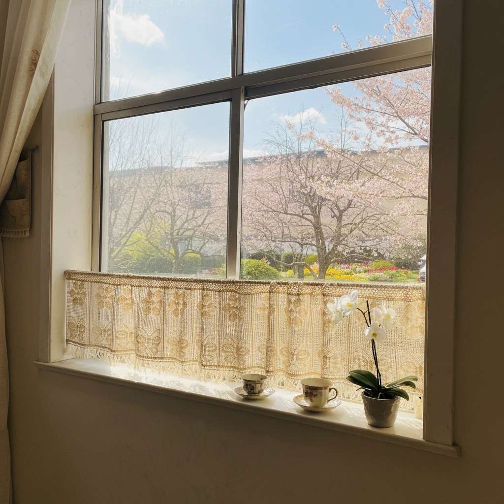 2503-1【40*200cm】棉线钩花半帘棉线遮光帘玄关帘咖啡帘飘窗帘