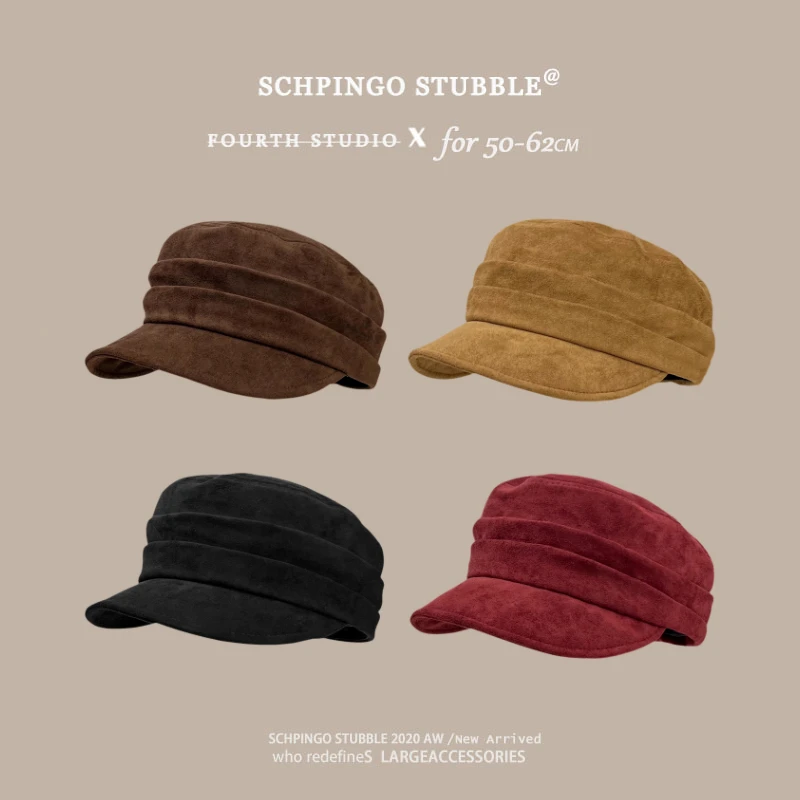 中古风小头围平顶马术帽麂皮绒贝雷帽英伦风画家报童帽小号小码xs