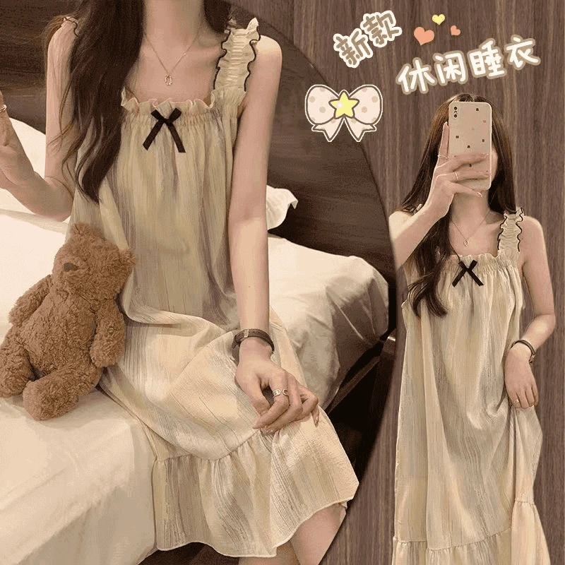 带胸垫2025新款夏季卡通图案吊带睡裙女甜美可爱可外穿家居服