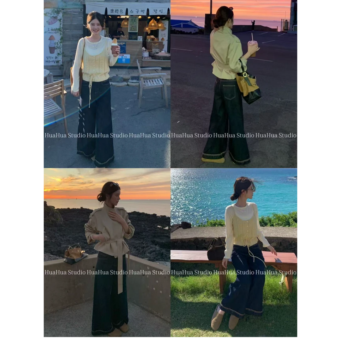 【花花】密针刺绣牛仔裤~绣花设计韩版简约梨形神裤九分筒裤牛仔裤