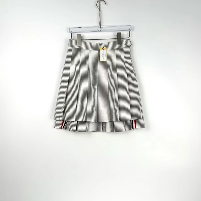 未使用 THOMBROWNE Thom Browne 条纹百褶半身裙 灰白36