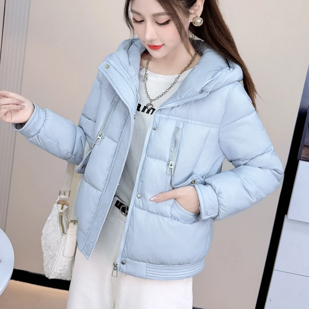 9919款加厚短款连帽时尚休闲简约潮流冬季棉衣外套