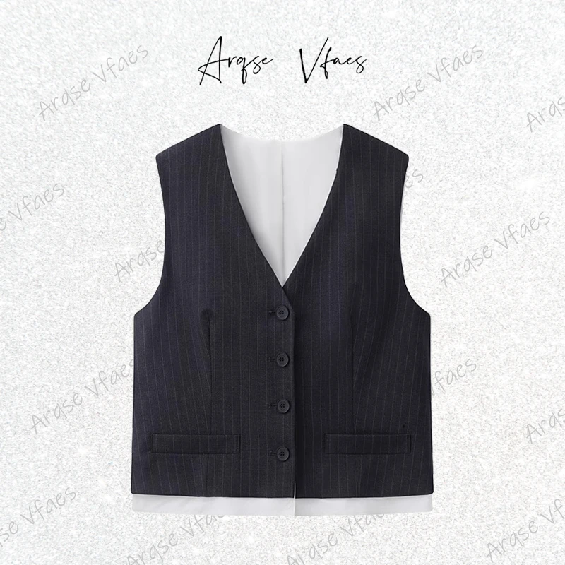 [ARQSEVFAES正品]—2025新款学院风百搭马甲-50311505条纹假两件