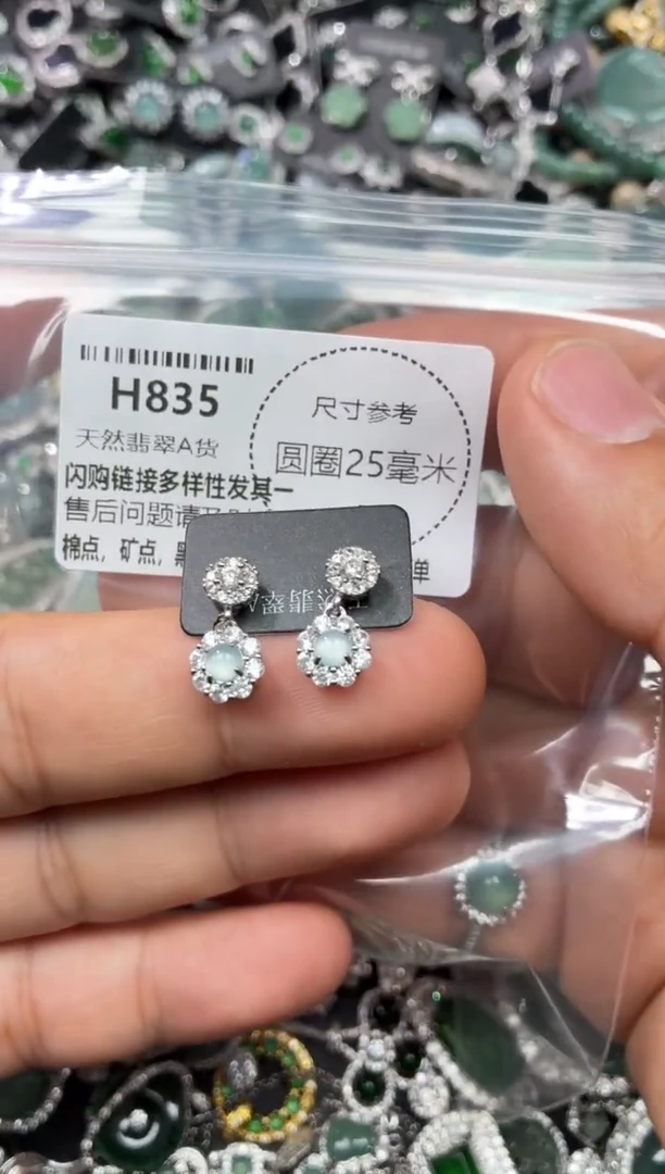 翡翠未镶嵌颈饰H835耳钉