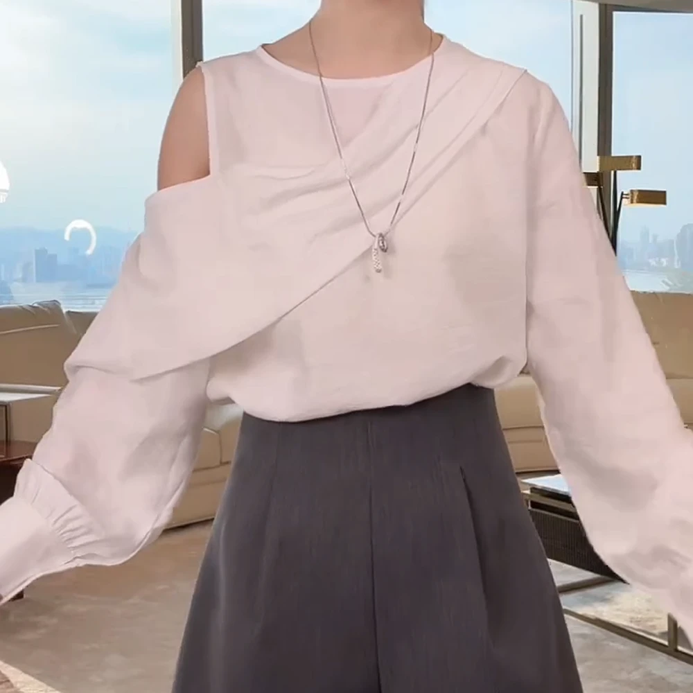 高智感不对称露肩设计衬衫休闲C5781