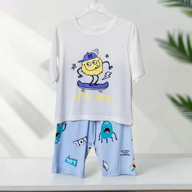 22305儿童睡衣七分裤家居服两件套装空调服休闲宽松卡通