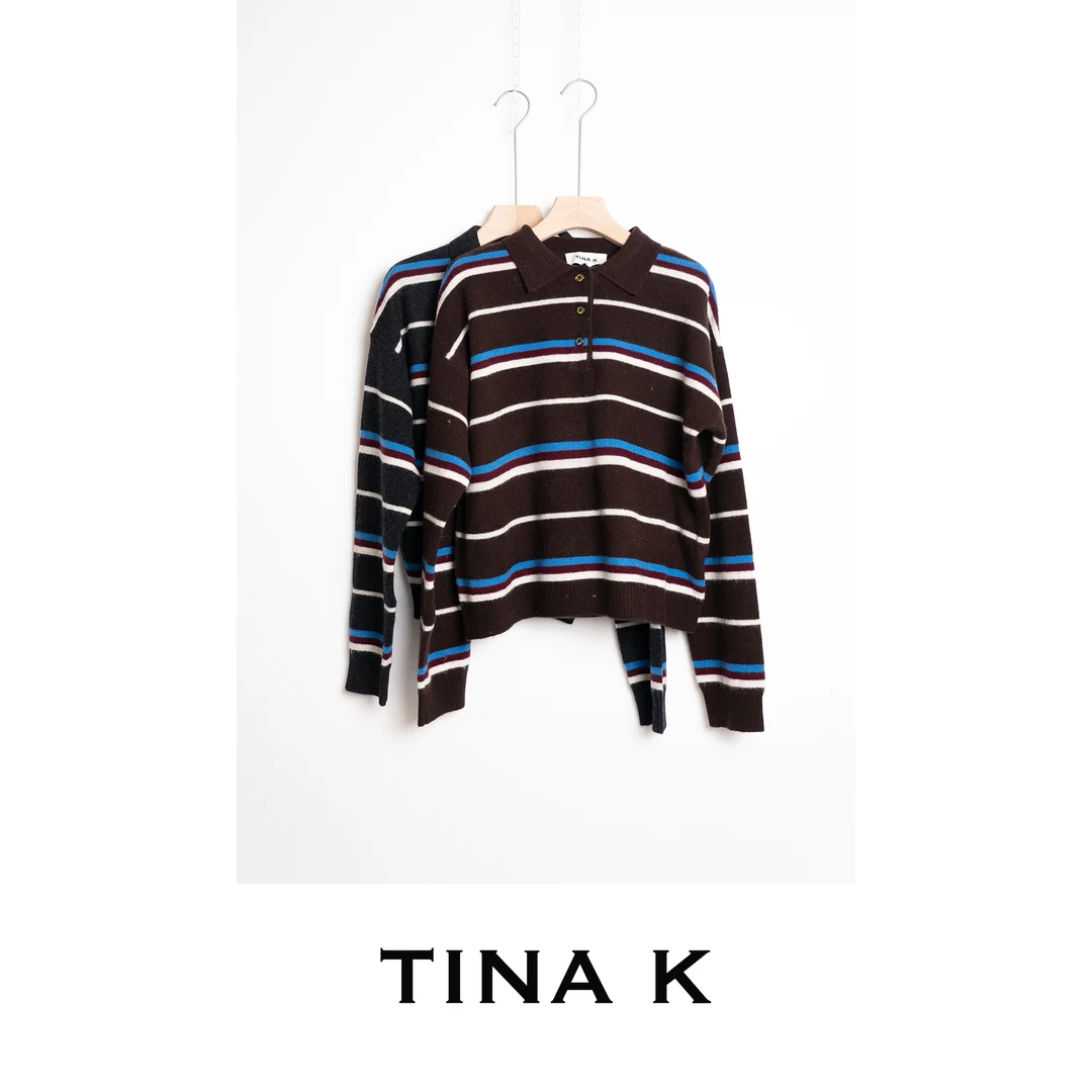 TinaK秋冬款女士开衫条纹上衣休闲百搭打底毛衣针织衫ZZ225536