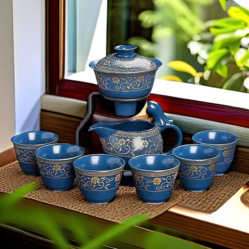 陶瓷羊脂玉懒人家用送礼高档创意自动茶具套装中式自动描金茶杯