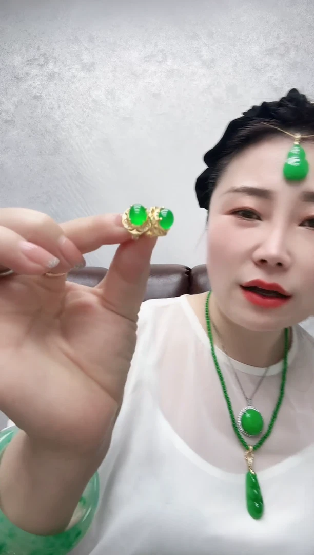 14K金镶嵌翡翠耳饰精工版本耳夹