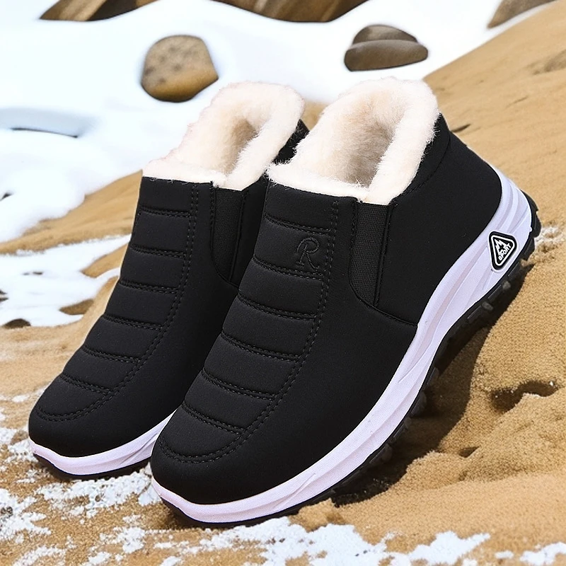 男女同款冬季加绒加厚防寒雪地靴一脚蹬软底防滑平底女老北京棉鞋