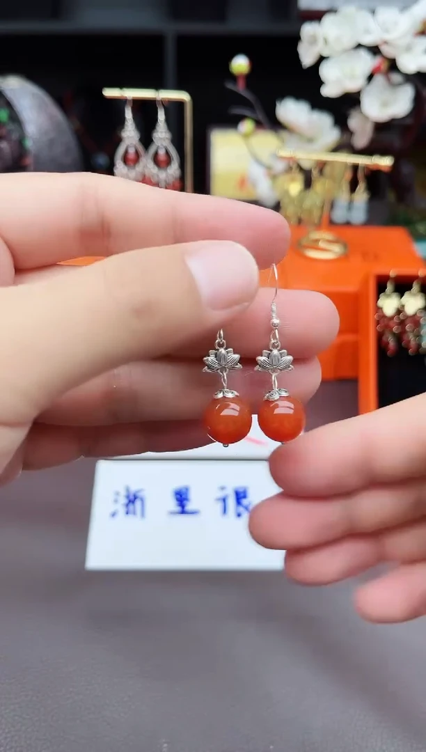 玛瑙/玉髓耳饰银S925镶嵌718000