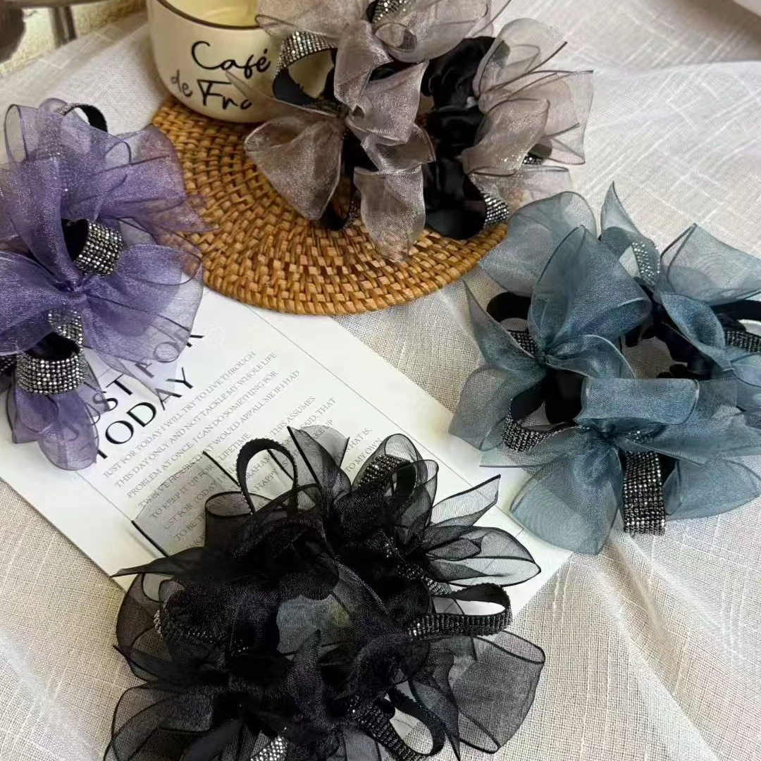 《福利单》朋克风紫色发圈优雅女复古宫廷日韩网纱发绳头饰百搭