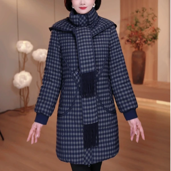 25年冬季女装棉服拼接连帽知性优雅时尚洋气宽松保暖 SXE-25-5809