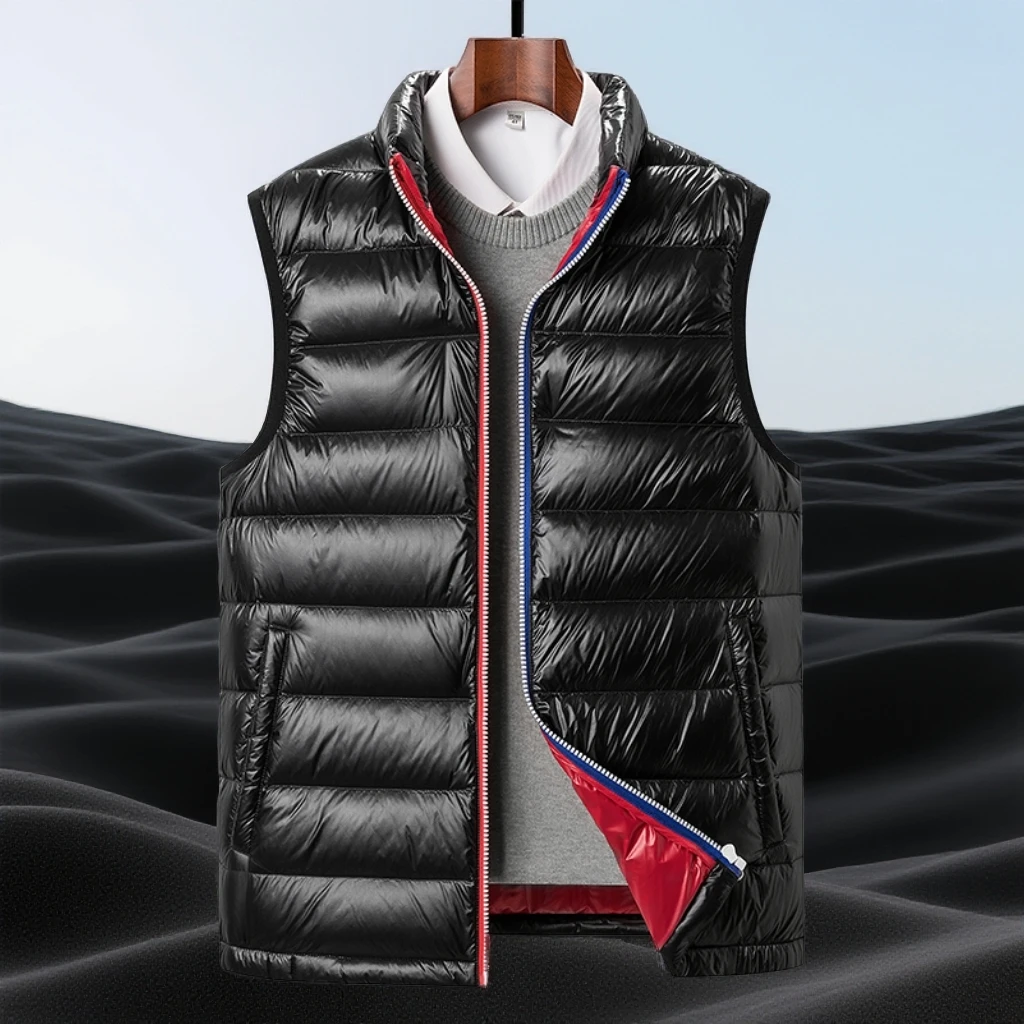 巴赛娜缇鹅绒马甲男款秋冬轻盈保暖时尚休闲立领羽绒背心修身外套