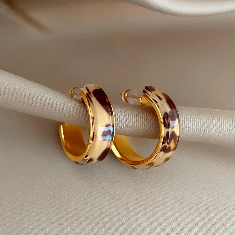 铜合金耳饰 金色豹纹耳环女复古轻奢小众设计高级感气质百搭耳饰