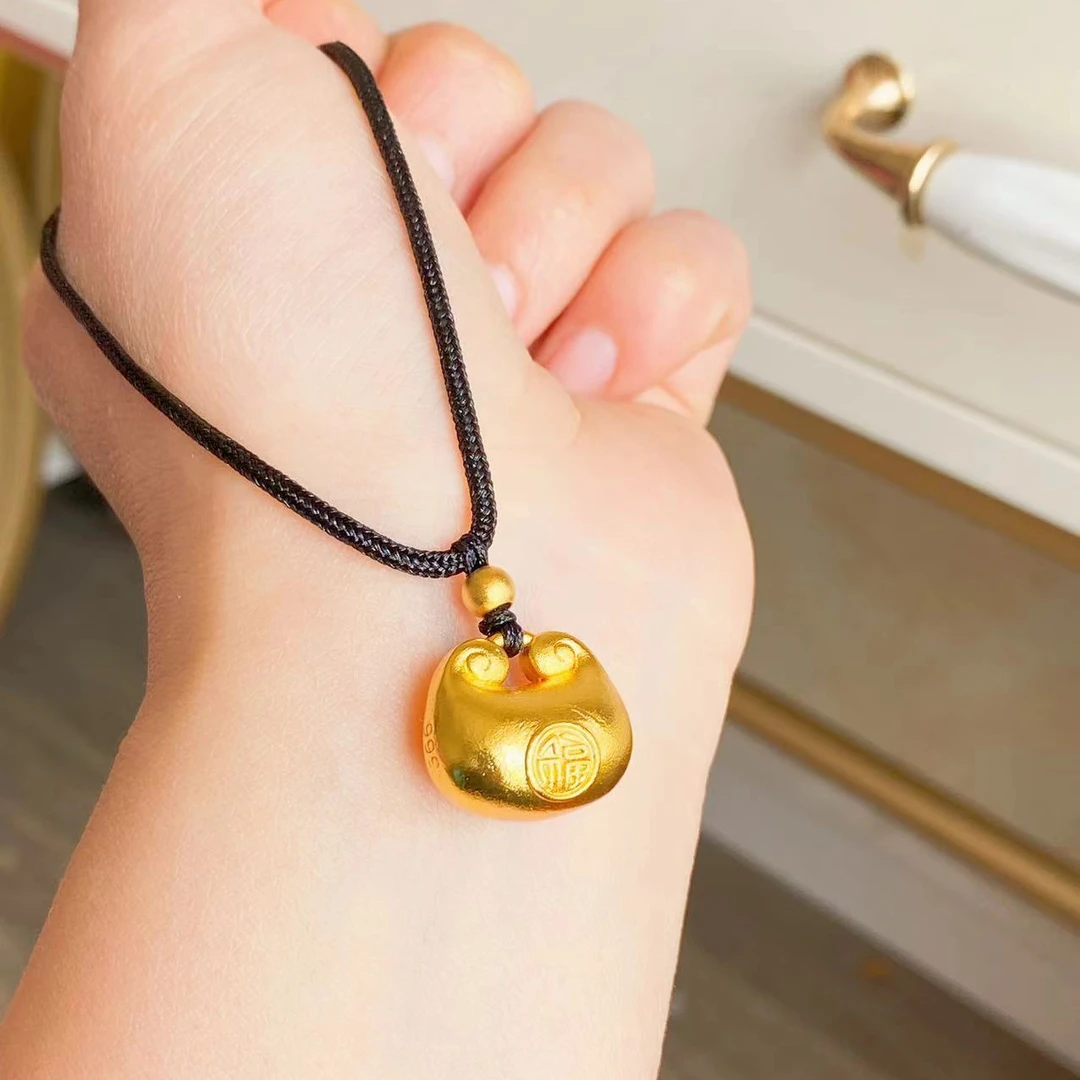 铜合金布艺吊坠 精工 时尚胖福金色小锁吊坠+手工编织绳