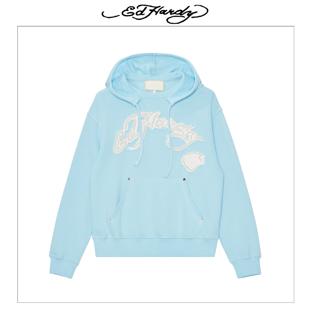 Ed Hardy/埃德哈迪“男女同穿”极简风虎头连帽套头卫衣E1QAW337